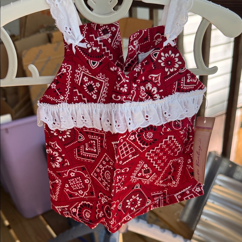 NWT Haute Baby Boutique Red Bandana top 0-3 month Rodeo Queen